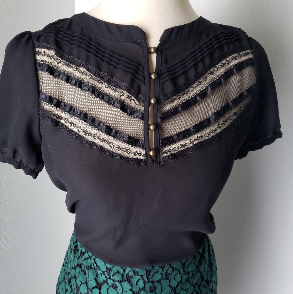 Forever 21 black sheer lace camisole blouse